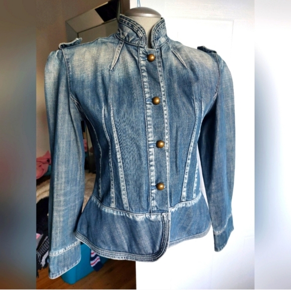 Vintage Jackets & Blazers - Vintage Military Inspired Denim Croped Jacket